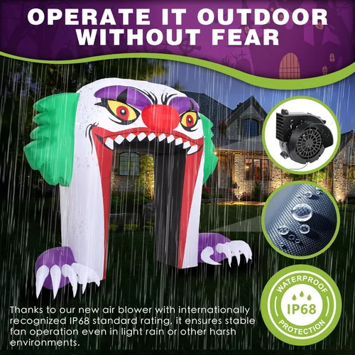 Miniatura 4 de ZPISF - Arco inflable gigante de payaso de 10 pies de Halloween, decoraciones inflables de Halloween para exteriores, decoraciones de arco