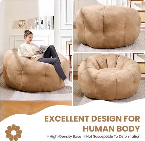 Miniatura 3 de Sillas Puf para Adultos, Silla Puf de Lectura para Adolescentes con Reposabrazos de Pétalos, Cómoda Silla Puf Esponjosa de Piel Sintética