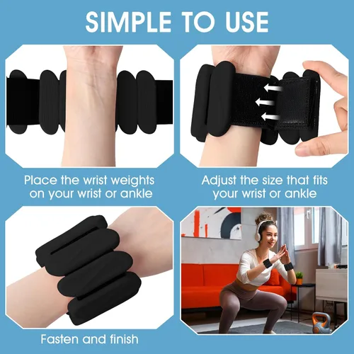 Miniatura 6 de Pesas de muñeca, paquete de 2 pesas de muñeca y tobillo portátiles para mujeres y hombres, pesas ajustables para brazo y pierna, brazaletes