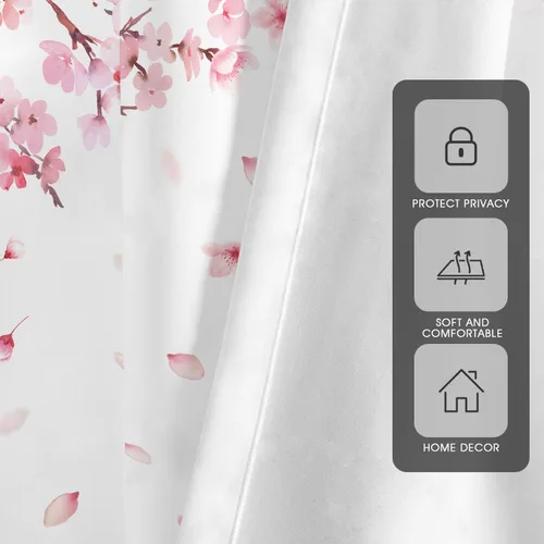 Miniatura 3 de zokyer Cortina de ventana larga y ancha para ventana, diseño de flores de cerezo con ramas de Sakura japonesas, arte de jardín para niñas, 52