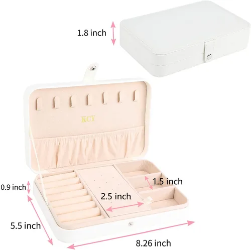 Miniatura 4 de KCY Joyero para mujeres y niñas, pequeño estuche organizador de joyas de viaje, cajas de almacenamiento de joyas portátiles de piel sintética