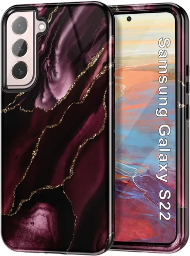Miniatura 20 de Btscase Funda para Samsung Galaxy S22 5G de 6.1 pulgadas, Patrón de Mármol 3 en 1 Resistente de Servicio Pesado Cuerpo Completo Robusto PC Duro +