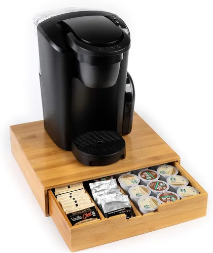 Soporte para tazas K de bambú, 4 divisores ajustables, almacenamiento de cápsulas de 36 K, cajón de cápsulas de café, soporte para cápsulas de café,
