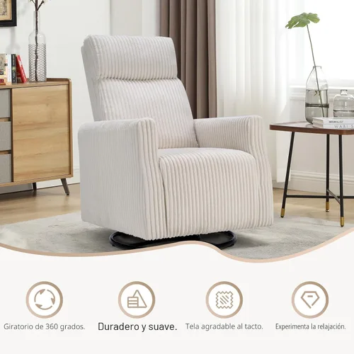 Miniatura 9 de CANMOV Silla mecedora giratoria para guardería, silla giratoria con respaldo alto y brazos, silla deslizante de pana para sala de estar, dormitorio