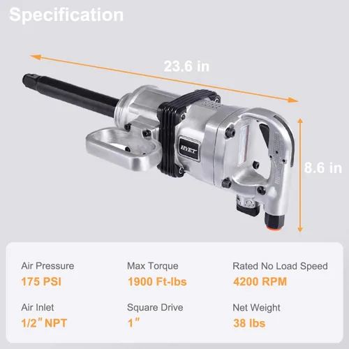 Miniatura 6 de ERGOMASTER Pistola de Llave de Impacto Neumática de 1 Pulgada de Alto Torque, Juego de Llave de Impacto Neumática de Servicio Pesado con Mango en D