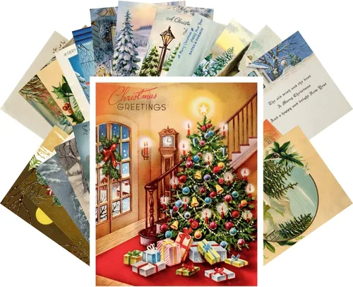 Miniatura 9 de PIXILUV Paquete de Tarjetas Postales 24 piezas - Tarjetas de Felicitación Vintage de Navidad con Santa - Reedición