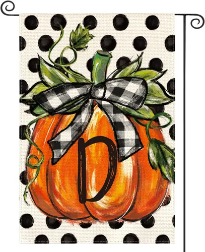 Miniatura 13 de AVOIN colorlife Bandera de jardín con monograma de otoño con letra G, diseño de calabaza, de 12 x 18 pulgadas, doble cara exterior, pequeña