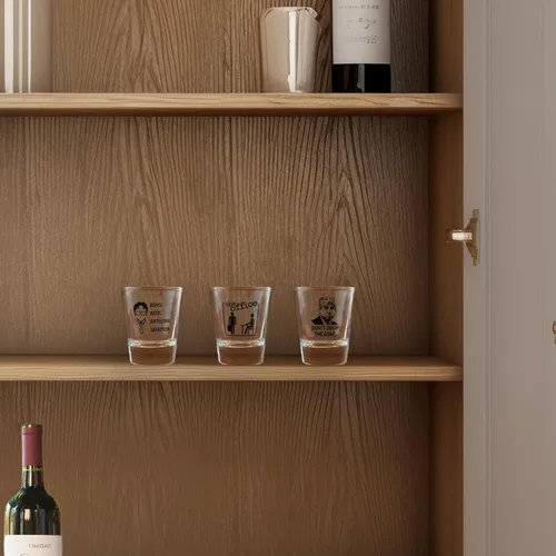 Miniatura 7 de Juego de 6 vasos de chupito de mercancía de The Office, vasos de chupito transparentes de 1.5 onzas con base pesada, regalos divertidos para The