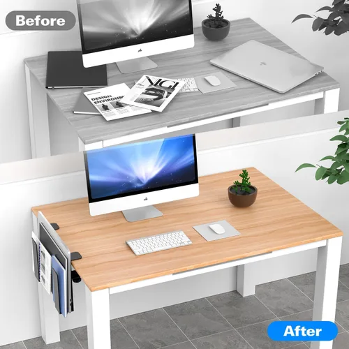 Miniatura 3 de Soporte lateral ajustable para laptop, organizador de almacenamiento de escritorio sin taladros, soporte de metal para colgar cuadernos, abrazadera