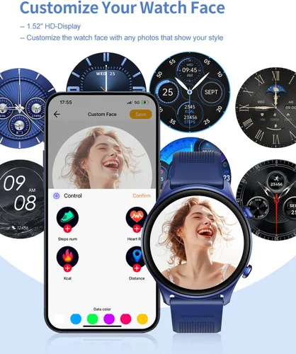 Miniatura 5 de RIVERSONG Reloj inteligente para hombres y mujeres (respuesta/hacer llamadas), reloj de fitness de 1.52 pulgadas con monitor rastreador para salud