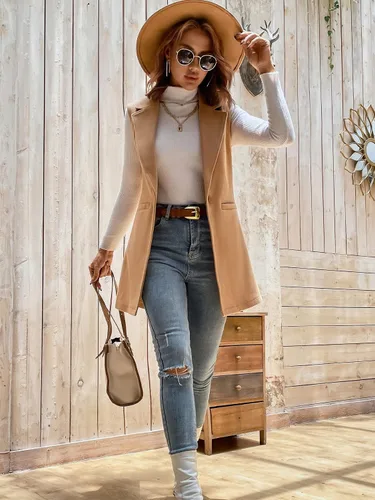 Miniatura 6 de SweatyRocks Chaqueta elegante sin mangas para mujer, chaleco con frente abierto, cárdigan largo