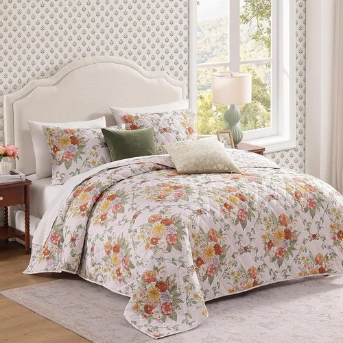 Miniatura 5 de WRENSONGE Juego de edredón floral tamaño Queen, colcha reversible de 3 piezas, ligera, suave, juego de ropa de cama con costuras de diamante
