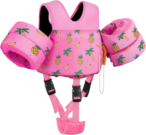 Miniatura 23 de MoKo - Chaleco de natación para niños pequeños de 6.8 a 25.4 kg, con alas de natación para charco, con correa para la entrepierna, alas de natación