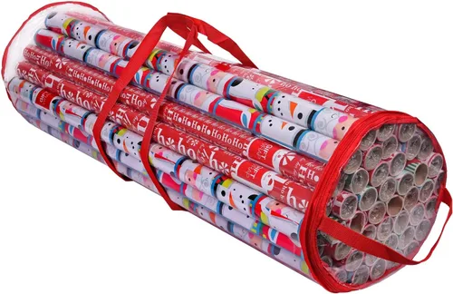 Miniatura 8 de ProPik - Bolsa organizadora de papel para regalo, almacena hasta 25 rollos de 40 pulgadas, poliéster resistente y bolsa transparente de PVC con asas