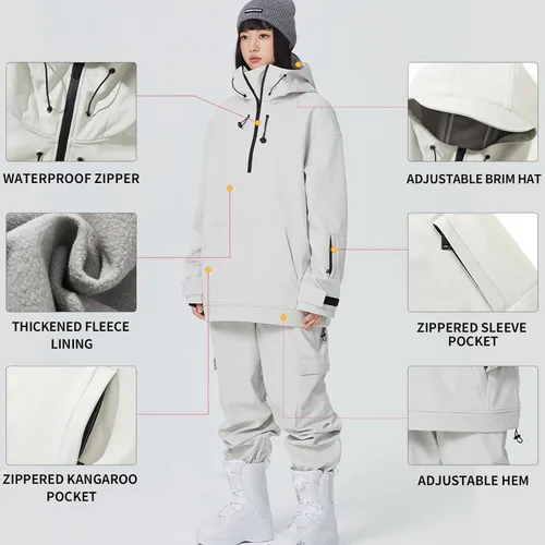 Miniatura 19 de RIUIYELE Traje de esquí para mujer, chaqueta y pantalones de snowboard para deportes al aire libre, traje de nieve con aislamiento impermeable