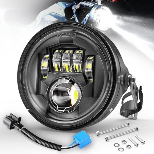 Miniatura 12 de 7 pulgadas LED redondo Faro delantero para motocicleta aprobado por DOT con carcasa de cubo de giro, señales giratorias DRL, soporte de montaje