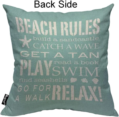 Miniatura 2 de Mugod Beach Rules - Funda de almohada con texto en inglés "Go for a Walk Relax", estilo pastoral con letras azules y blancas, fundas de almohada