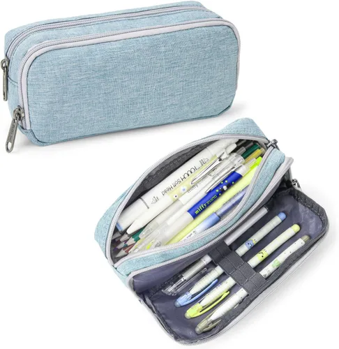 Miniatura 8 de Della Gao Pencil Case, Large Pencil Pouch Nylon Pencil Box for Office Stationery Organizer, Multifunctional Pencil Bag for Men Women Gris WJ001-3