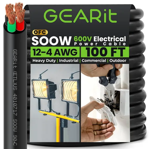 Miniatura 30 de GEARit Cable de alimentación portátil 6/3 6 AWG (100 pies - 3 conductores) SOOW 600V Cable eléctrico de calibre 6 para derivaciones de motor, luces