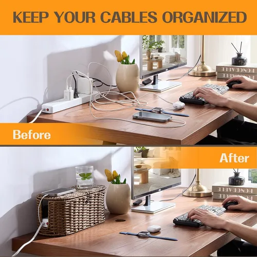 Miniatura 5 de FairyHaus Caja organizadora de cables, 2 unidades, color marrón, tejida a mano, grande y pequeña, para ocultar cables y regleta de alimentación