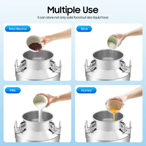 Miniatura 6 de Lata de leche de acero inoxidable de 13.3 galones, cubo de leche resistente con mango ergonómico y tapa hermética, recipiente sólido de líquido SS