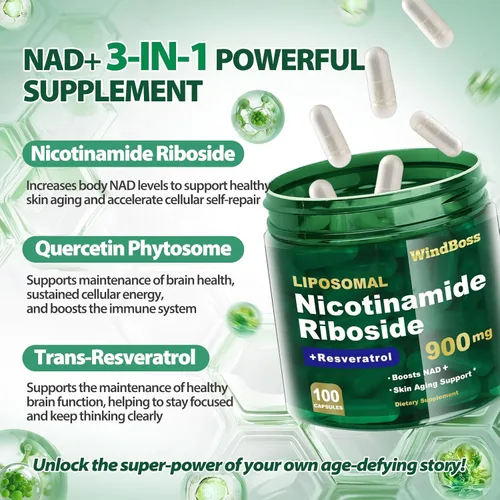 Miniatura 6 de Suplemento liposomal NAD+ con ribósido de nicotinamida y resveratrol - Suplemento NAD para mujeres y hombres - Energía celular, salud mitocondrial