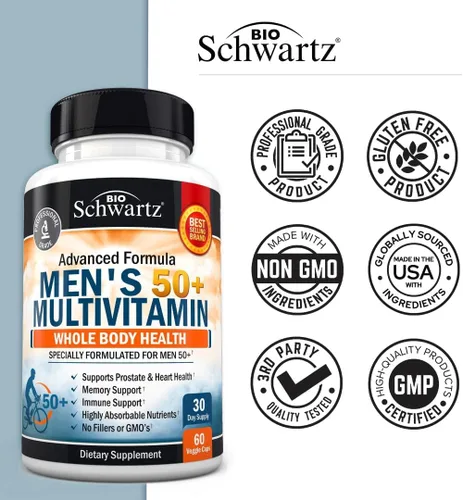 Miniatura 5 de Once Daily Multivitamínico para hombres de 50 años o más, suplemento para apoyo a la salud cardíaca, con vitaminas de zinc, A, B, C, D3, E
