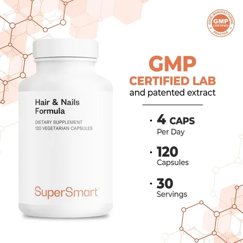 Miniatura 5 de Supersmart - Fórmula para cabello y uñas - Suplemento patentado de queratina solubilizada - con biotina, extracto de bambú, MSM, queratina HNS