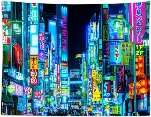 iTapnoom Tapiz de anime japonés de neón punk, ciudad futurista, tapiz para colgar en la pared para hombres y niños, dormitorio, futuro fresco,