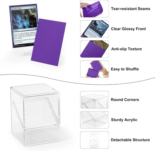 Miniatura 4 de YSCare Funda para cartas con 100 fundas para tarjetas y divisor, caja de almacenamiento estándar transparente para tarjetas de Commander, ajuste