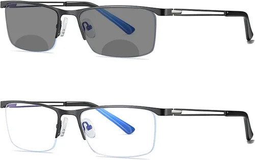 /2020 Gafas de lectura bifocales cuadradas para hombre, lentes fotocromáticas, lentes de transición, presbicia, UV400