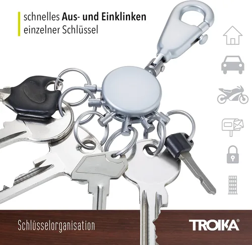 Miniatura 4 de Troika KYR60/MC – Llavero – Incluye Mosquetón – 6 Anillos Intercambiables – Metal/Latón – Mate – Cromo – Unisex Adulto, Plata – TROIKA-Original