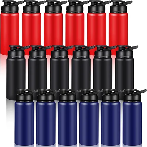 Paquete de 18 botellas de agua reutilizables de aluminio de 20 onzas, botellas de agua deportivas de metal a granel, paquete múltiple para gimnasio,