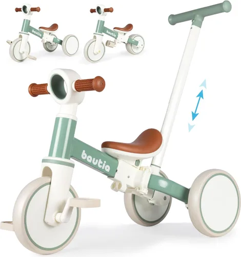 Miniatura 10 de Bautia Triciclo para niños con mango de empuje para niños pequeños de 1 a 4 años, regalo para niños y niñas, bicicleta de equilibrio 5 en 1