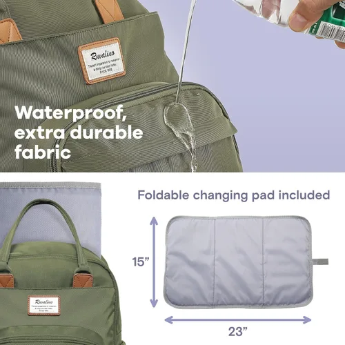 Miniatura 7 de RUVALINO Mochila para Pañales - Bolsa de Bebé Expandible con hasta 50% Más de Capacidad - Bolsa de Artículos Esenciales para Bebé con Cambiador
