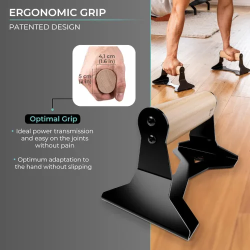 Miniatura 2 de PULLUP & DIP Parallettes - Mangos para Flexiones con Mangos Ergonómicos de Madera y Acero de Alta Resistencia - Barras Parallettes Antideslizantes