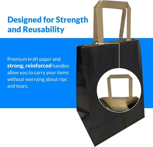 Miniatura 4 de Reli. Paquete de 90 8 x 4.5 x 10.25 pulgadas Bolsas de papel negras con asas Pequeñas bolsas de regalo/bolsas de compras Regalos, compras