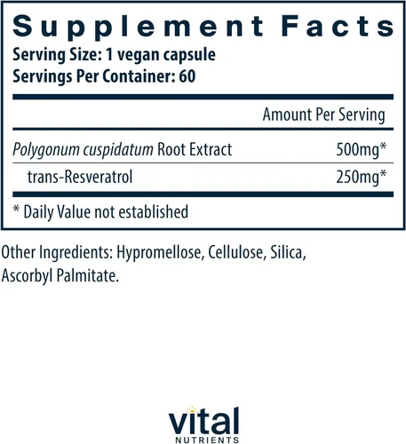Miniatura 2 de Vital Nutrients Resveratrol - Antioxidante de ultra alta potencia - Trans Resveratrol para apoyo cardiovascular y de salud celular* - Suplemento