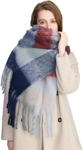 Miniatura 4 de Yatemiole Bufanda de cachemira para mujer, bufanda de cuadros de color grande para invierno