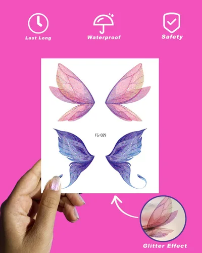 Miniatura 3 de Maquillaje de mariposa con purpurina para mujeres adultas, 12 hojas de mariposas coloridas, alas falsas de hada, calcomanías impermeables