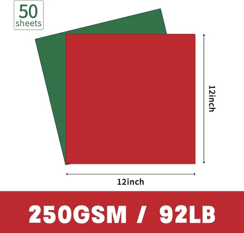 Miniatura 2 de YINUOYOUJIA Cartulina de Navidad de 12 x 12 pulgadas, 50 hojas, 92 libras, papel de construcción de 92 libras, cartulina roja y verde para Christmas