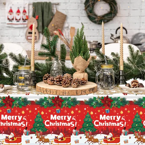 Miniatura 6 de Paquete de 4 manteles de Navidad para fiesta de Navidad, decoración de fiesta de Navidad, cubierta de mesa de Navidad con árbol de Navidad y copo