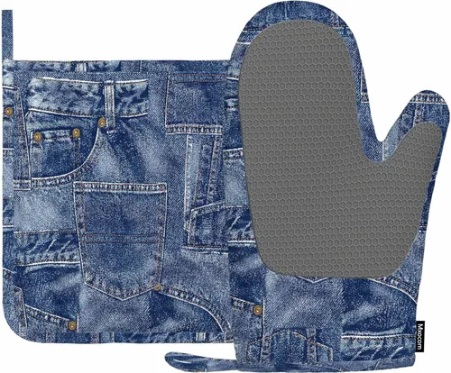 Miniatura 20 de Mxocom Juego de guantes de horno de béisbol y soportes para ollas, pelota de tenis, silicona resistente al calor, guantes para horno de cocina