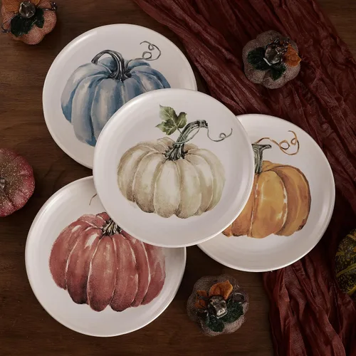 Miniatura 3 de Bico - Juego de 4 platos para ensalada de calabaza, platos de postre de cerámica de 8.75 pulgadas para ensalada, aperitivo, guarniciones, aptos