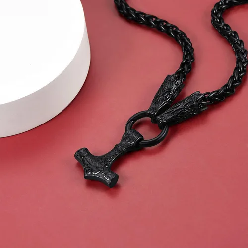 Miniatura 8 de FaithHeart Collar punk nórdico vikingo para hombre collar grueso acero inoxidable Mjolnirnudo celta cabeza de lobo colgante de amuleto joyería