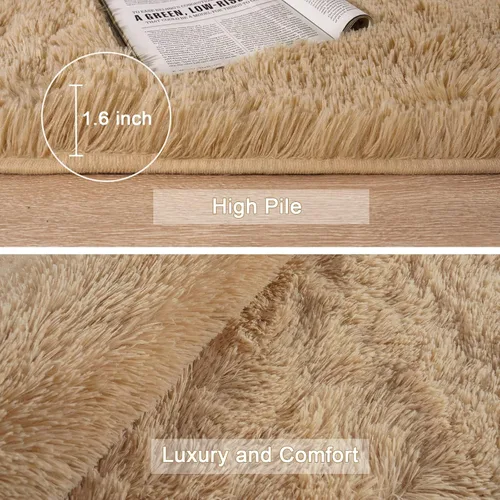 Miniatura 5 de HOMORE - Alfombras Beige Claro para Sala de Estar, Alfombra de Pelo Largo 5x7, Alfombra Esponjosa para Dormitorio, Alfombra Moderna Antideslizante