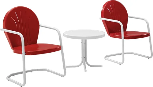 Miniatura 2 de Crosley Furniture Griffith - Juego de sillas y mesa auxiliar de 3 piezas, juego de mesa auxiliar de metal retro para porche, color rojo Rojo y blanco