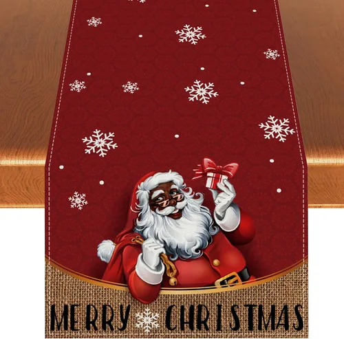 Miniatura 7 de Juego de 4 manteles individuales de Navidad afroamericanos, manteles individuales negros de Santa, decoraciones y suministros de Navidad para mesa