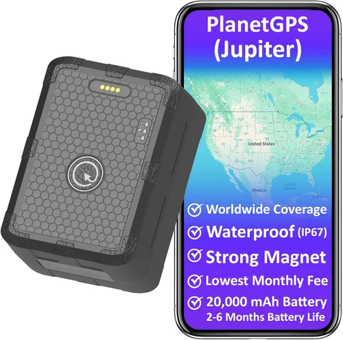 PlanetGPS (Júpiter) - Rastreador GPS magnético impermeable para vehículos, rastreador GPS para automóviles y camiones con cobertura mundial (batería