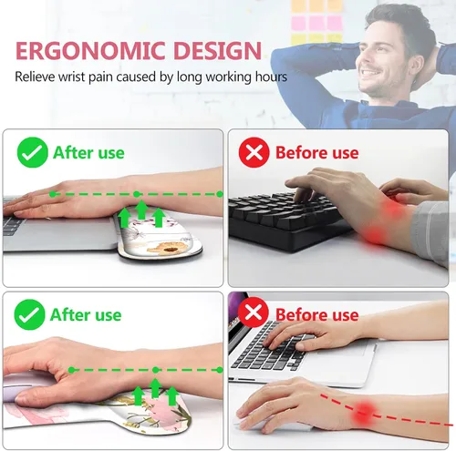 Miniatura 3 de AIMSA Reposamuñecas para teclado y alfombrilla para mouse con soporte para muñeca, base de goma antideslizante ergonómica de espuma viscoelástica